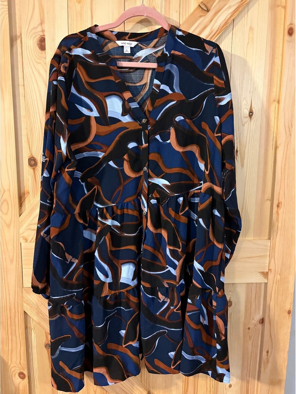Nine West XL Abstract Pattern Button-Front Dress NWT